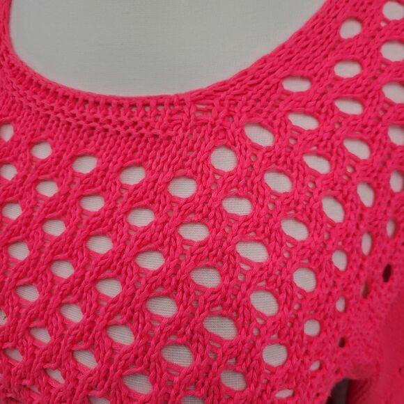 Lisa International Hot Pink Open Pointelle Knit Sweater Women's Plus Size 1X - Picture 3 of 10
